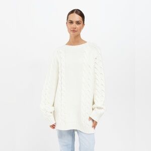 Brunette the Label Adele Cable Knit Sweater in Cream/ Whit - Size L/XL